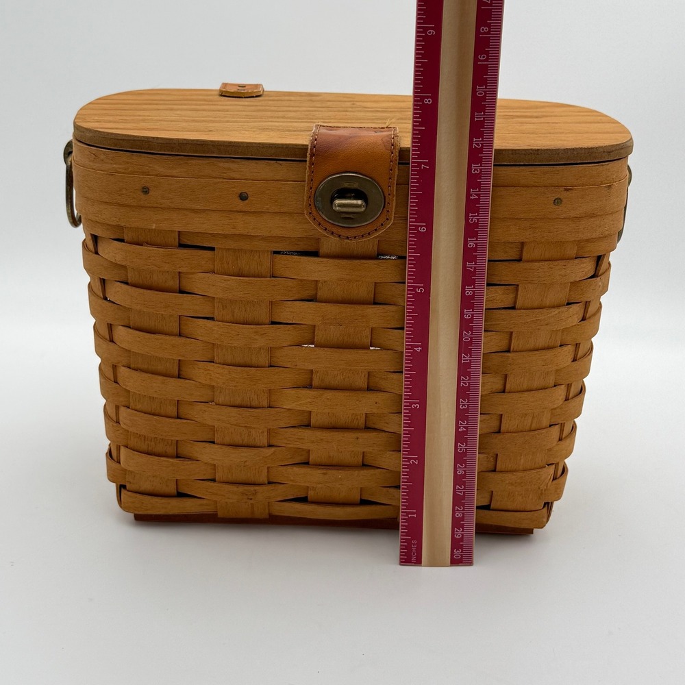 Longaberger 1996 Handwoven Basket WoodLid Leather Closure Clear Liner Dresden OH - Picture 7 of 9